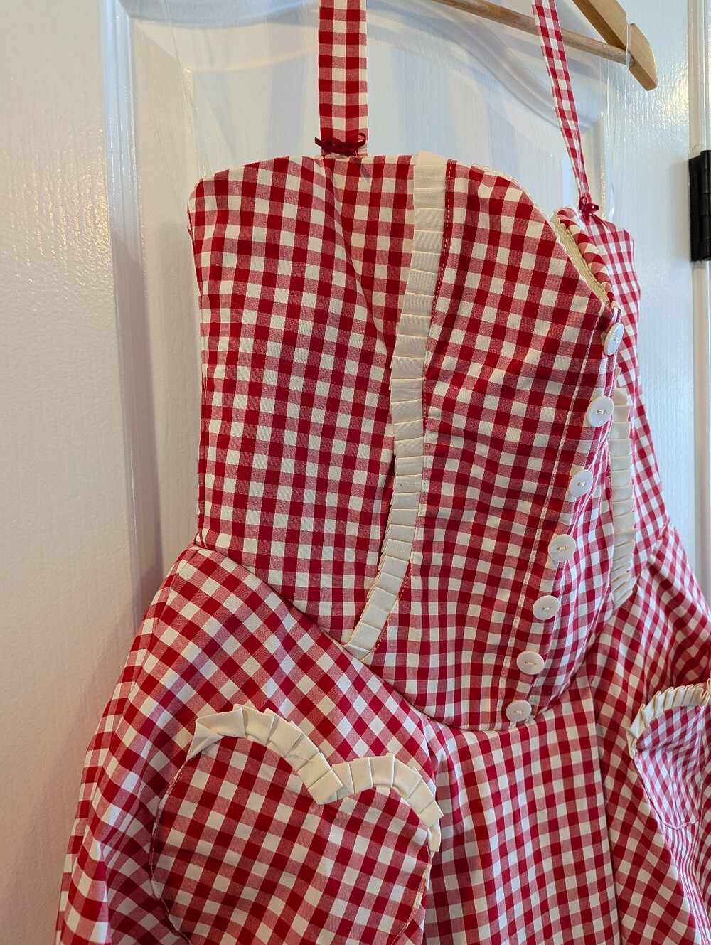 House of CB Heidi Red Gingham Cotton Halter Neck Mini Dress Coquette Size L NWT - Picture 6 of 15